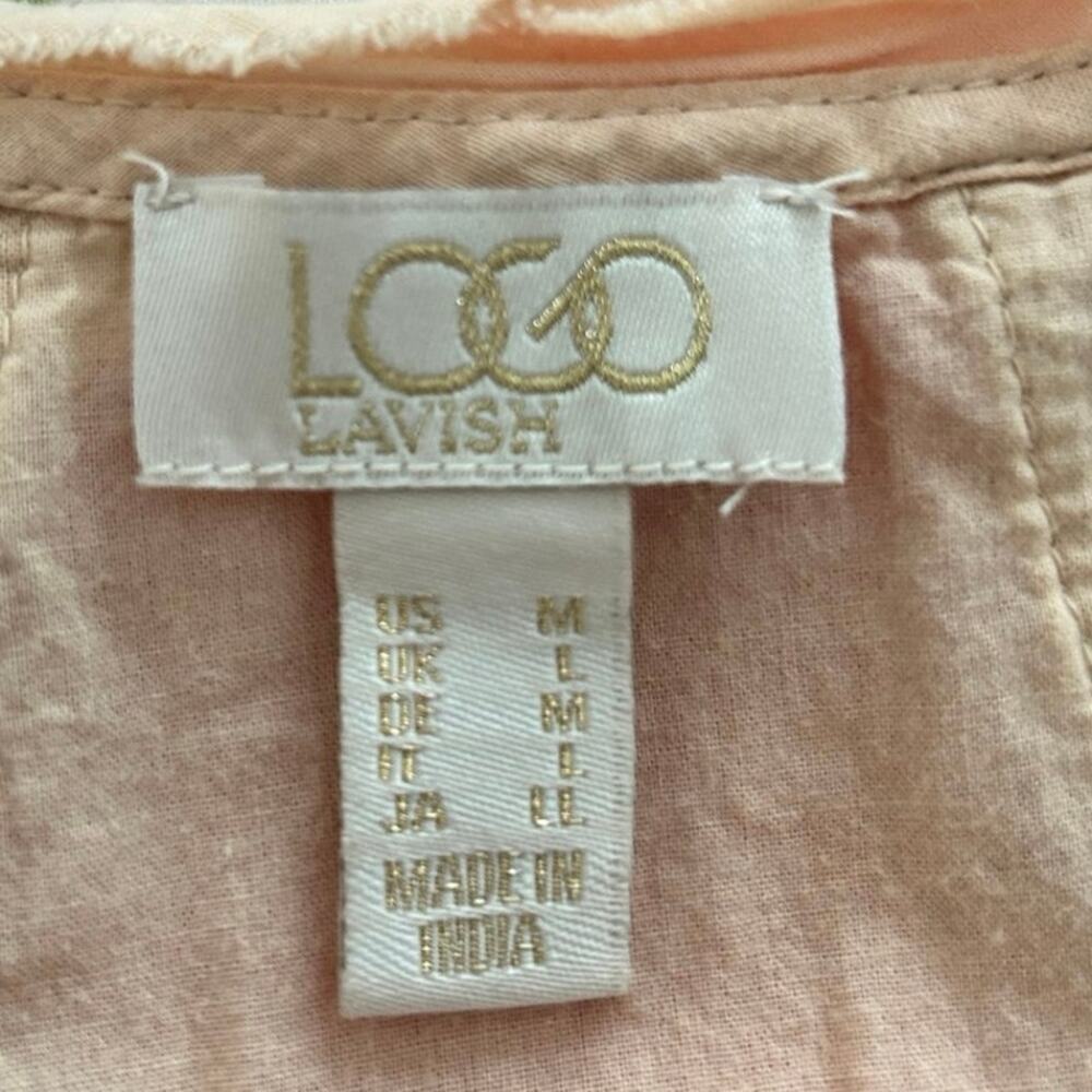 LOGO by Lori Goldstein Peach Cotton Lace Trim Button Front Boho Tunic Top M - Picture 4 of 7